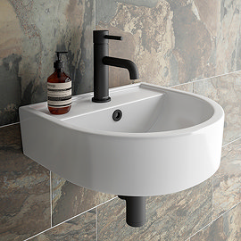 Arezzo Curved Wall Hung Cloakroom Basin (420mm Wide - Gloss White)