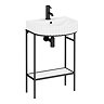 Arezzo D Shaped Matt Black Washstand with Gloss White Open Shelf and Fluted Basin  Feature Large Image
