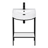 Arezzo D Shape Matt Black Washstand with Gloss White Open Shelf and Fluted Basin  Profile Large Imag
