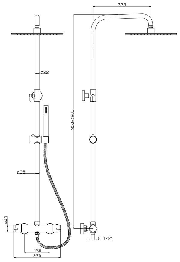 Arezzo Deluxe Cool Touch Round Thermostatic Shower (250mm Head - Brushed Brass)