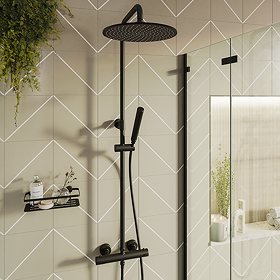 Arezzo Deluxe Cool Touch Round Thermostatic Shower (300mm Head - Matt Black)