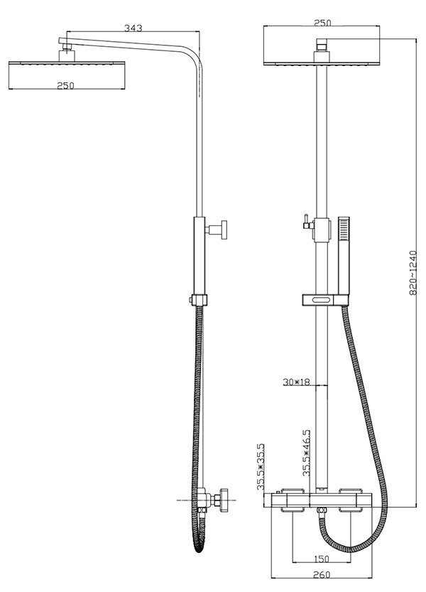 Arezzo Deluxe Cool Touch Square Thermostatic Shower (250 x 250mm Head - Matt Black)