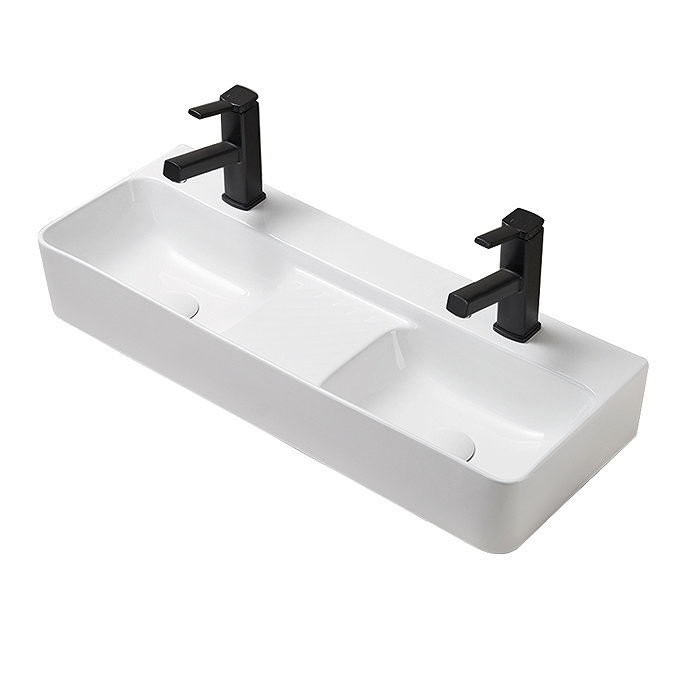 Arezzo Double Bowl Wall Mounted Basin - 810mm Wide - 1 Tap Hole per Bowl  Standard Large Image
