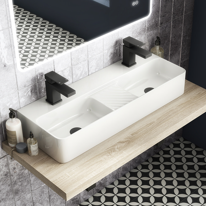Arezzo Double Bowl Wall Mounted Basin - 810mm Wide - 1 Tap Hole per Bowl Large Image