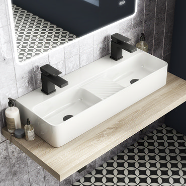 Arezzo Double Bowl Wall Mounted Basin - 810mm - 1 Tap Hole per Bowl  Profile Large Image