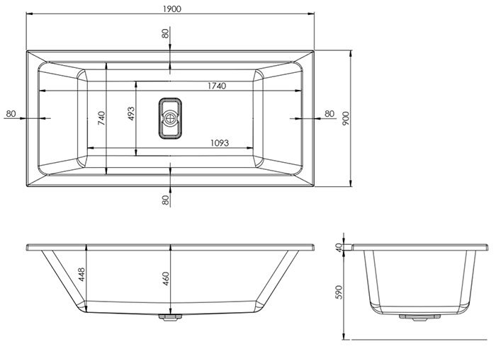 Arezzo Double Ended Bath with Hidden Waste Cover - Gloss White