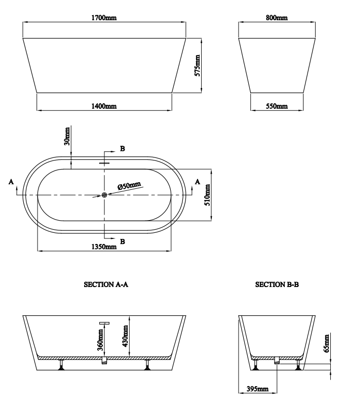 Arezzo Double Ended Freestanding Bath Copper Effect Finish (1700 x ...