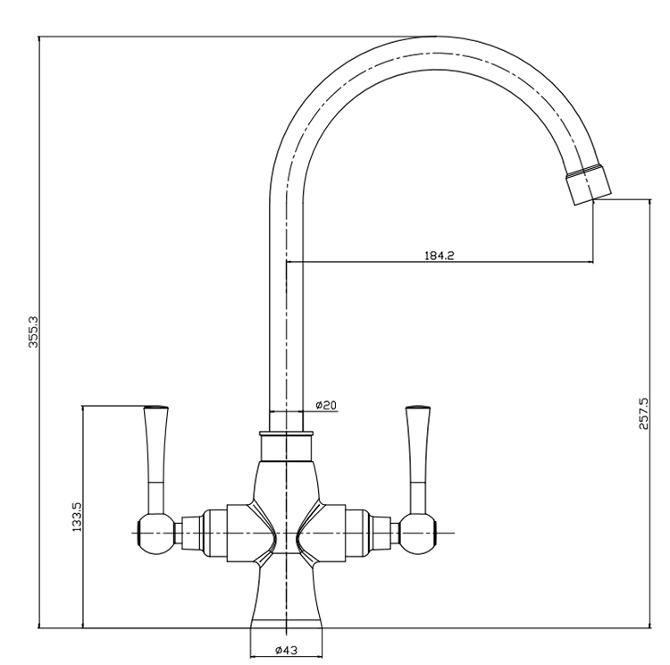 Arezzo Dual-Lever Traditional Kitchen Tap Brushed Brass