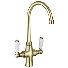 Arezzo Dual-Lever Traditional Kitchen Tap Brushed Brass Medium Image