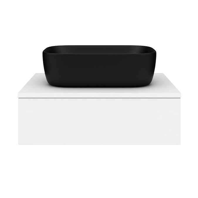 Arezzo Floating Basin Shelf with Drawer - Matt White - 600mm inc. Black Curved Rectangular Basin  additional Large Image