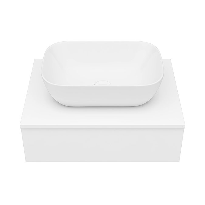 Arezzo Floating Basin Shelf with Drawer - Matt White - 600mm inc. Curved Rectangular Basin  Newest Large Image