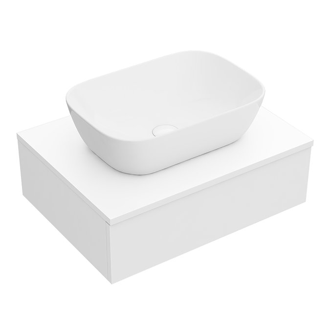 Arezzo Floating Basin Shelf with Drawer - Matt White - 600mm inc. Curved Rectangular Basin  Profile 