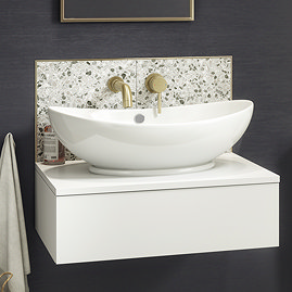 Arezzo Floating Basin Shelf with Drawer - Matt White - 600mm inc. Oval Basin Large Image