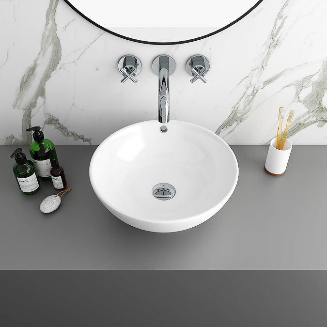 Arezzo Floating Basin Shelf with Drawer - Matt White - 600mm inc. Round Basin Standard Large Image