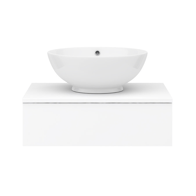 Arezzo Floating Basin Shelf with Drawer - Matt White - 600mm inc. Round Basin In Bathroom Large Image