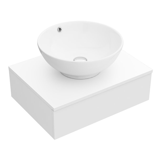 Arezzo Floating Basin Shelf with Drawer - Matt White - 600mm inc. Round Basin Large Image