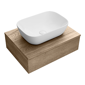 Arezzo Floating Basin Shelf with Drawer - Rustic Oak - 600mm Incl. Curved Rectangular Basin