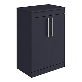 Arezzo Floor Standing Countertop Vanity Unit - Matt Blue - 600mm with Industrial Style Chrome Handle