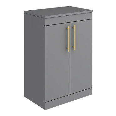 Arezzo Floor Standing Countertop Vanity Unit - Matt Grey - 600mm with Industrial Style Brushed Brass Handles  Profile Large Image