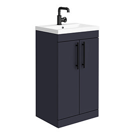 Arezzo Floor Standing Vanity Unit - Matt Blue - 500mm with Industrial Style Black Handles Medium Ima