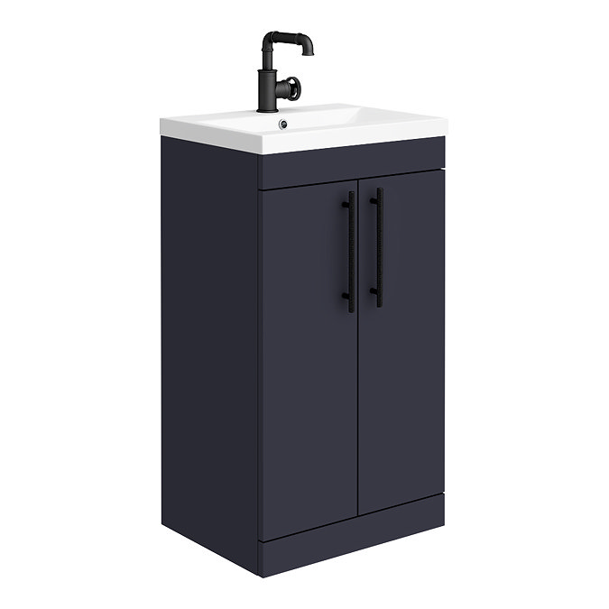 Arezzo Floor Standing Vanity Unit - Matt Blue - 500mm with Industrial Style Black Handles Large Imag