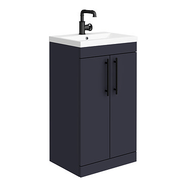 Arezzo Floor Standing Vanity Unit - Matt Blue - 500mm with Industrial Style Black Handles  Profile L