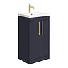 Arezzo Floor Standing Vanity Unit - Matt Blue - 500mm with Industrial Style Brushed Brass Handles La