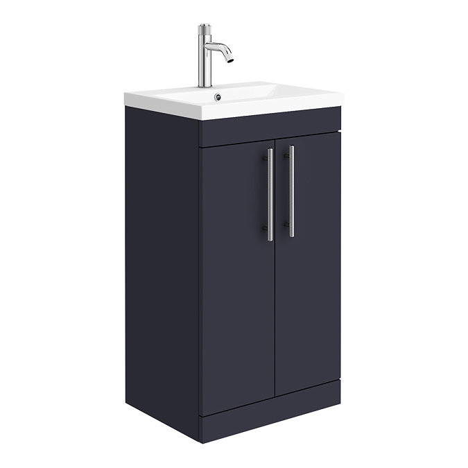 Arezzo Floor Standing Vanity Unit - Matt Blue - 500mm with Industrial Style Chrome Handles Large Ima
