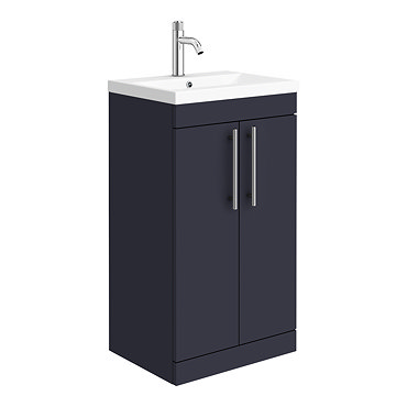 Arezzo Floor Standing Vanity Unit - Matt Blue - 500mm with Industrial Style Chrome Handles  Profile Large Image