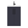 Arezzo Floor Standing Vanity Unit - Matt Blue - 600mm with Industrial Style Black Handles  In Bathroom Large Image
