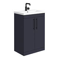 Arezzo Floor Standing Vanity Unit - Matt Blue - 600mm with Industrial Style Black Handles Large Imag