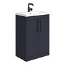 Arezzo Floor Standing Vanity Unit - Matt Blue - 600mm with Industrial Style Black Handles Large Imag