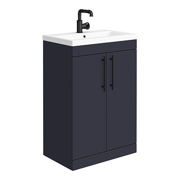 Arezzo Floor Standing Vanity Unit - Matt Blue - 600mm with Industrial Style Black Handles  Profile L