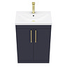 Arezzo Floor Standing Vanity Unit - Matt Blue - 600mm with Industrial Style Brushed Brass Handles  In Bathroom Large Image
