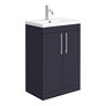 Arezzo Floor Standing Vanity Unit - Matt Blue - 600mm with Industrial Style Chrome Handles Large Ima