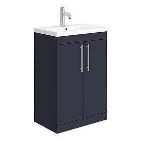 Arezzo Floor Standing Vanity Unit - Matt Blue - 600mm with Industrial Style Chrome Handles Large Ima