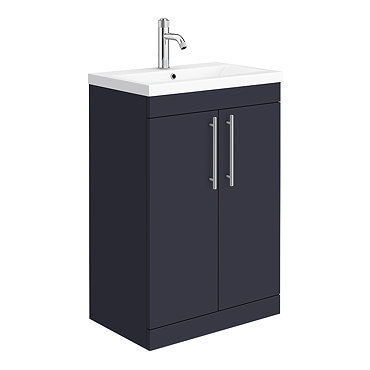 Arezzo Floor Standing Vanity Unit - Matt Blue - 600mm with Industrial Style Chrome Handles  Profile 