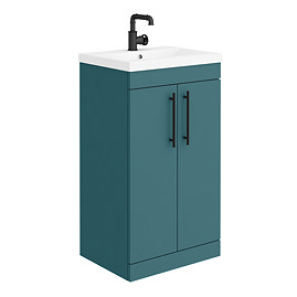 Arezzo Floor Standing Vanity Unit - Matt Green - 500mm with Industrial Style Black Handles Large Ima
