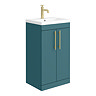 Arezzo Floor Standing Vanity Unit - Matt Green - 500mm with Industrial Style Brushed Brass Handles L