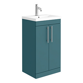 Arezzo Floor Standing Vanity Unit - Matt Green - 500mm with Industrial Style Chrome Handles Large Im