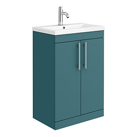 Arezzo Floor Standing Vanity Unit - Matt Green - 600mm with Industrial Style Chrome Handles Large Im