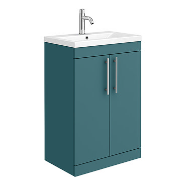 Arezzo Floor Standing Vanity Unit - Matt Green - 600mm with Industrial Style Chrome Handles  Profile Large Image