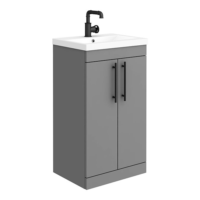 Arezzo Floor Standing Vanity Unit - Matt Grey - 500mm with Industrial Style Black Handles Large Imag