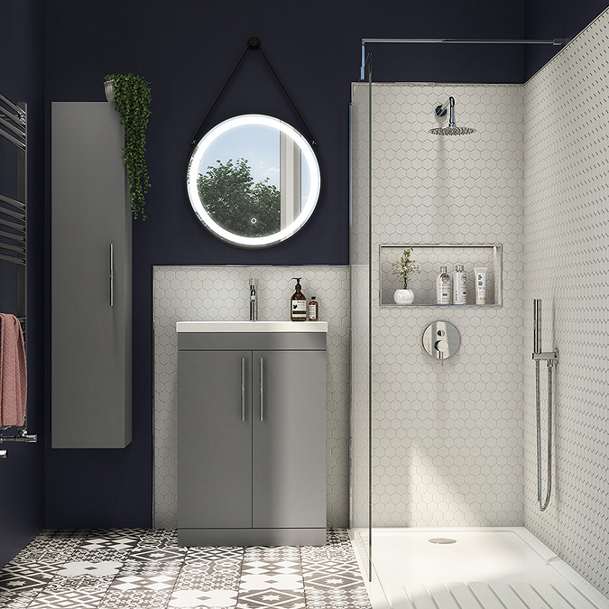 Arezzo Floor Standing Vanity Unit - Matt Grey - 500mm with Industrial Style Chrome Handles Standard Large Image