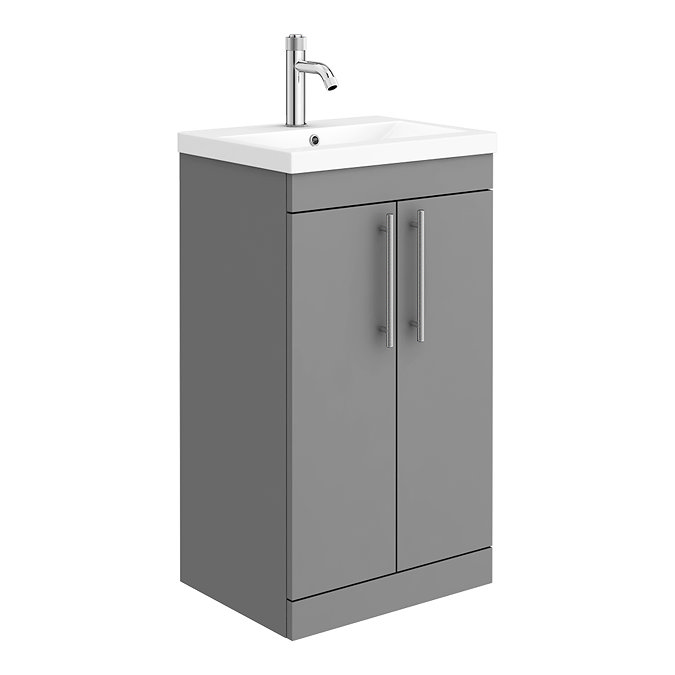 Arezzo Floor Standing Vanity Unit - Matt Grey - 500mm with Industrial Style Chrome Handles Large Ima