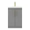 Arezzo Floor Standing Vanity Unit - Matt Grey - 600mm with Industrial Style Brushed Brass Handles  additional Large Image