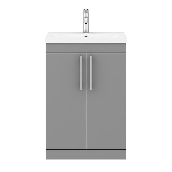 Arezzo Floor Standing Vanity Unit - Matt Grey - 600mm with Industrial Style Chrome Handles  In Bathroom Large Image