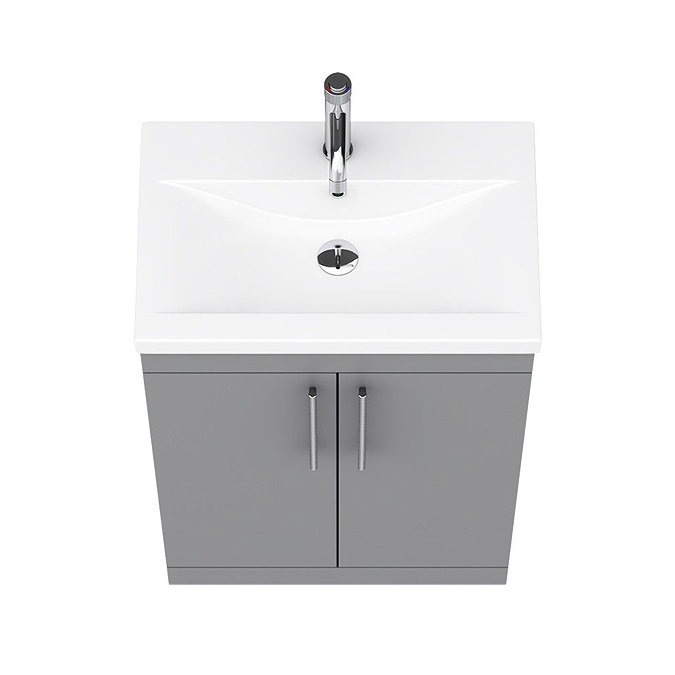 Arezzo Floor Standing Vanity Unit - Matt Grey - 600mm with Industrial Style Chrome Handles  additional Large Image