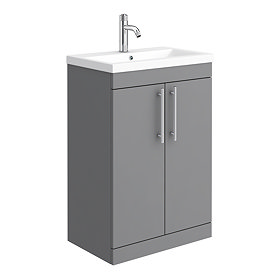 Arezzo Floor Standing Vanity Unit - Matt Grey - 600mm with Industrial Style Chrome Handles Large Ima