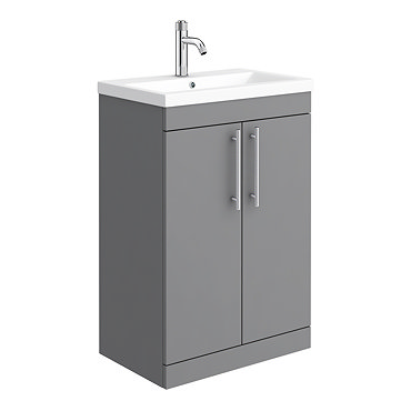Arezzo Floor Standing Vanity Unit - Matt Grey - 600mm with Industrial Style Chrome Handles  Profile 